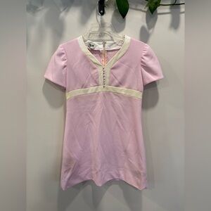 VINTAGE 1960s Hoot Owl Pink and White Short Sleeve Mini Dress